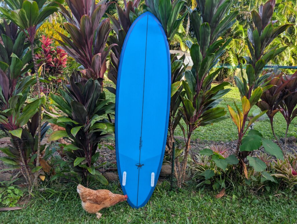 kauai custom surfboard blue twin pin